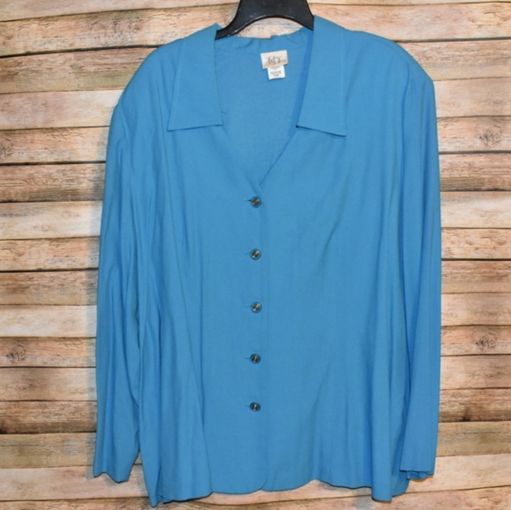 Tofy Button Front Jacket Top Blue 26W